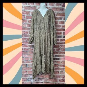 🐆 A New Day XXL Animal Print Midi Dress – V Neck, Balloon Sleeves, Boho-Chic